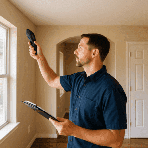 Home inspector performing a sellers inspection on a interior in Fort Worth, TX.